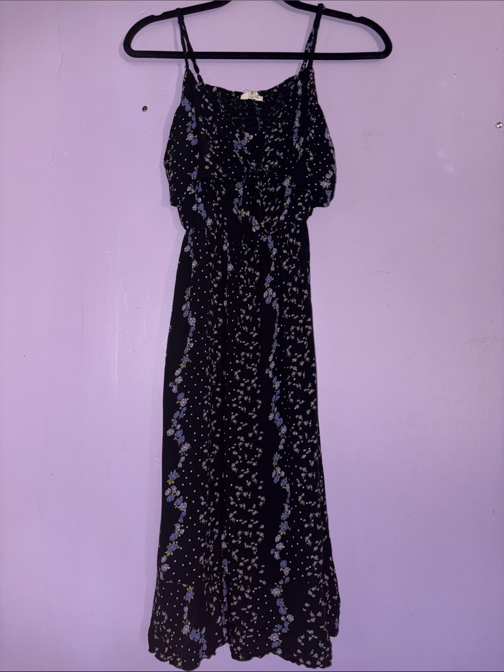 Blush Black Maxi Dress with Blue Floral Print